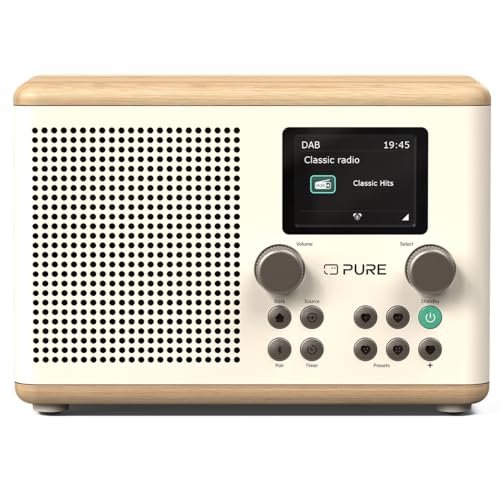 Pure Classic H4 Radio Da Cucina Digitale (Dab+/Fm, Bluetooth, Usb, Aux, Timer Da Cucina, Sveglia), Cotone Bianco/Quercia