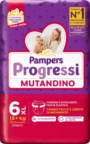 Pampers Progressi Mutandino Extralarge, Taglia 6 (15+ Kg), 15 Pannolini