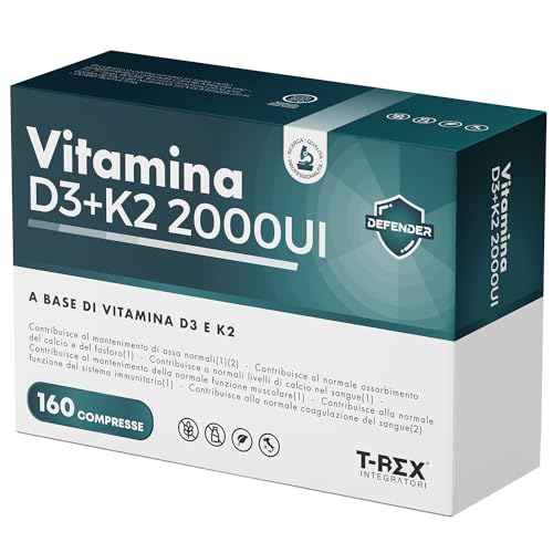 Vitamina D3 2000 Ui + Vitamina K2 160 Compresse Ad Alto Dosaggio Per Articolazioni, Ossa, Denti, Muscoli, Sistema Immunitario Ed Assorbimento Del Calc