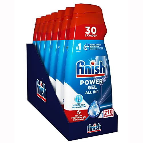 Finish Powergel Detersivo Lavastoviglie 100% Stoviglie Più Protette, Gel Lavastoviglie, 210 Lavaggi, 7 Confezioni Da 30 Lavaggi Di Liquido Lavastovigl