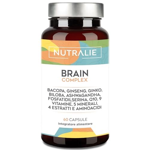 Nootropico Naturale Potente - Memoria - Concentrazione - Energia - Agilità Mentale - Ginkgo Biloba, Bacopa Monnieri, Colina, L-Tirosina, Ginseng + Vit