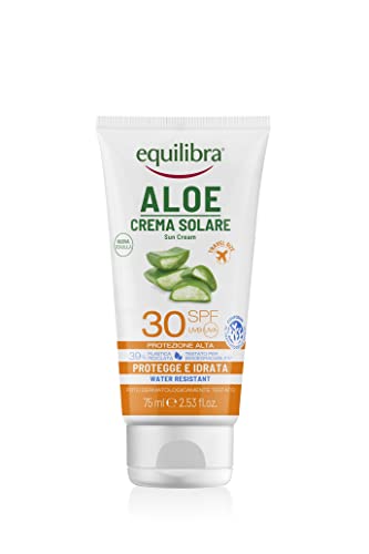 Equilibra Solari, Aloe Crema Solare Spf 30 Travel Size, A Base Di Aloe Vera, Vitamina C Ed E, Olio Di Argan, Olio Di Cocco E Burro Di Karité, Per Un'A