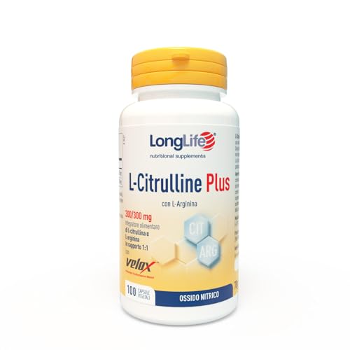 Longlife® L-Citrulline Plus | Con L Citrullina E L Arginina Rapporto 1:1 | Ossido Nitrico | Energia Per Lo Sport | Mix Brevettato Velox™ | 100 Capsule