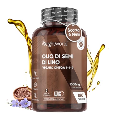 Olio Di Semi Di Lino 1000Mg Fornisce Omega 3 6 9, 180 Softgel (6 Mesi), Omega 3 Vegan, Olio Di Lino Spremuto A Freddo Da Semi Di Lino Macinati, Altern