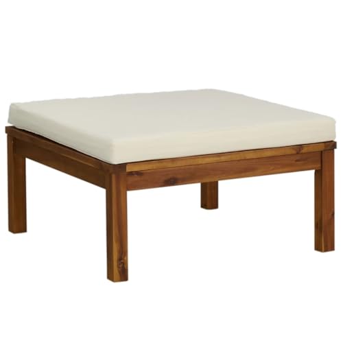 Vidaxl Poggiapiedi Con Cuscino Bianco Crema In Massello D'Acacia
