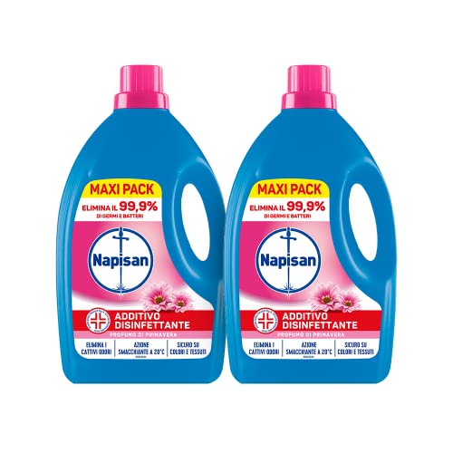 Napisan Additivo Disinfettante Lavatrice Alla Fragranza Profumo Di Primavera, 2 Confezioni Da 2.2 Litri Di Additivo Liquido Per Lavatrice, Contro I Ba