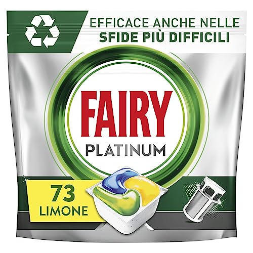 Fairy Platinum Detersivo Pastiglie Lavastoviglie, Brillantante, 73 Capsule Lavastoviglie, Limone, Con Sistema Di Prelavaggio Integrato, Efficace Nelle