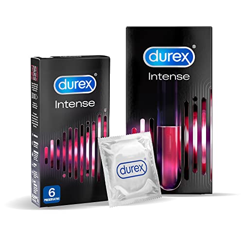 Durex Kit Intense, 6 Preservativi Intense Con Rilievi E Nervature + Intense Stimulating Gel, Gel Lubrificante Stimolante Per Lei Da 10 Ml