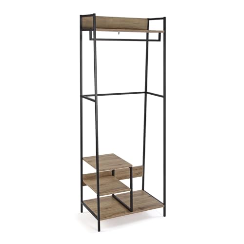 Versa Biarritz Regal Kleiderständer, Maße (H X B X T) 170 X 30 X 45, Mdf-Holz Und Metall, Farbe Braun Und Schwarz.