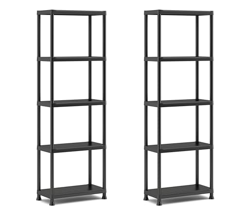Keter Set Da 2 Scaffali 60/5, Nero, 5 Ripiani, Portata Massima 20 Kg Ciascuno, 60X30X174H Cm