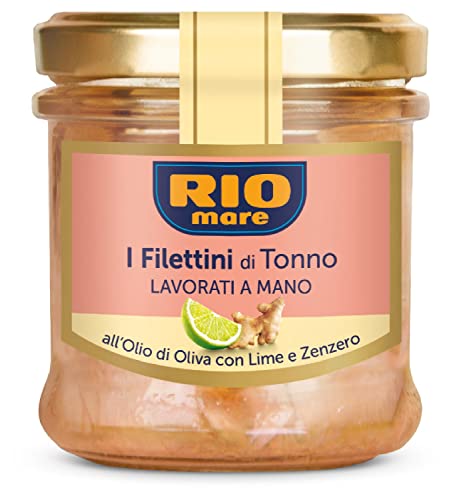 Rio Mare - Filettini Di Tonno All'Olio Di Oliva Con Lime E Zenzero, Lavorati A Mano, 1 Vasetto Da 130 Gr