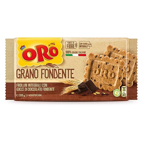 Oro Saiwa Grano Fondente, Biscotti Integrali Con Gocce Di Cioccolato Fondente, Fonte Di Fibre Con Farina Integrale, 100% Grano Italiano, 300G (6 Monop