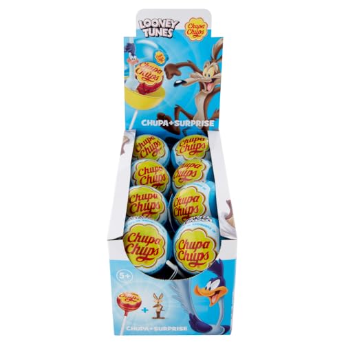 Chupa Chups Surprise Looney Tunes, 16 Lollipop, Gusto Fragola, 10 Sorprese Looney Tunes Da Collezionare E Scambiare Con I Tuoi Amici, Lecca Lecca Mono