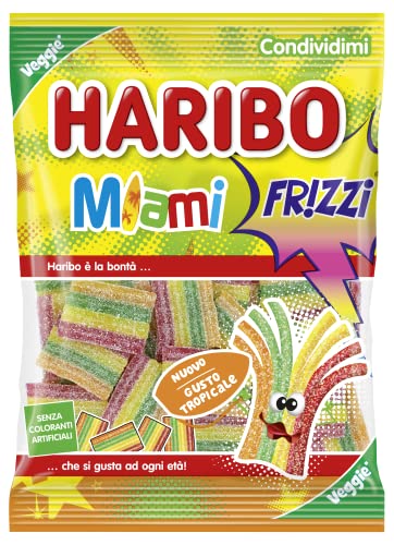 Haribo Miami Frizzi, Caramelle Gommose Veggie Frizzanti, Gusto Frutta, Ideali Per Feste E Dolci Momenti Di Relax - 175Gr