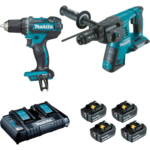 Pack 2 Machines Makita 18V 5Ah : Perforateur Burineur Dhr264 + Perceuse Visseuse Ddf482 Dlx2138Ptj