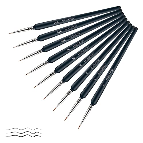 Oviseen Dettaglio Pennello, 9 Pz Pittura Pennelli Per Acrilico Olio Acquerello Nail Art Pennello Dettaglio Set (0, 00 E 000)