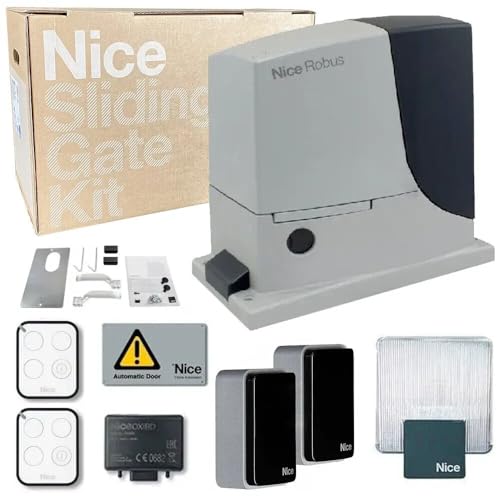 Kit Robus 1000 Bd Nice Automazione Cancello Scorrevole 1000Kg 24V Rb1000Bdkce Con Telecomandi, Fotocellule, Lampeggiante