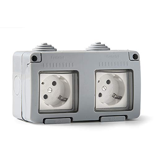 Famatel M115760 – Base Doppia Presa Di Terra Laterale Impermeabile 16 A