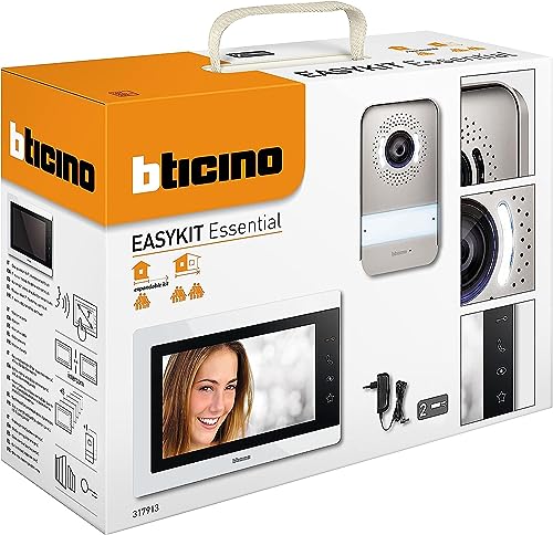 Bticino 317913 Easykit Essential Videocitofono Monofamiliare Plug-In 2 Fili Con: 1 Pulsantiera Esterna, Campanello E Telecamera, 1 Monitor Interno 7''