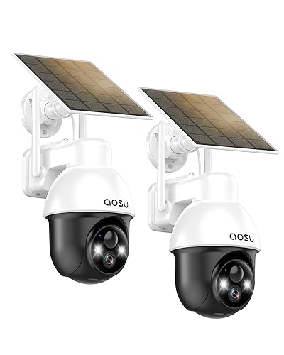 Aosu Telecamera Wi-Fi Esterno Senza Fili Con Pannello Solare A Batteria, 2K 1296P, Panorama Ptz 360 Gradi Monito Automatico Visione Notturna, Allarme