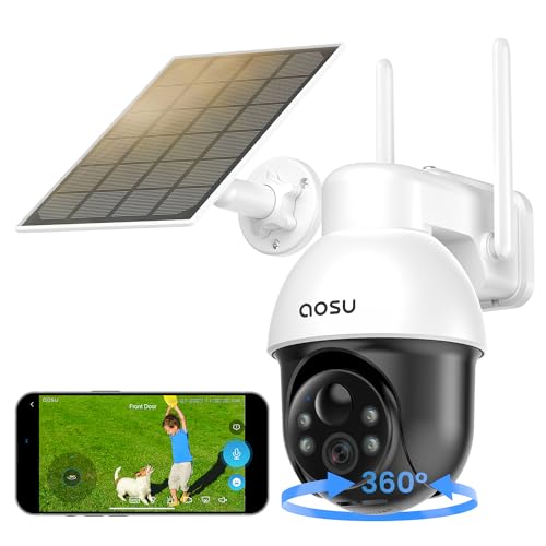 Aosu Telecamera Wi-Fi Esterno Senza Fili 5Mp 3K Ultra Chiara Telecamera Esterno Batteria Con Pannello Solare Visione Notturna A Colori, Wifi A 2,4 Ghz