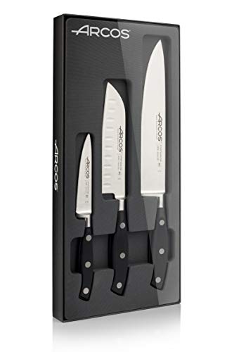 Arcos Riviera, Set Di Coltelli Da Cucina, Mondo + 1 Santoku + 1 Coltello Chef, Acciaio Inox Forgiato Nitrum, Manico Pom, Colore Nero