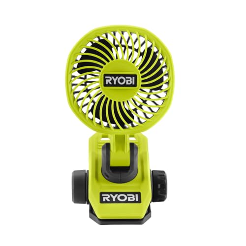 Ryobi Ventilatore 4V Usb Al Litio - Diametro 9 Cm -2 Velocità 120/90 Rpm - Testa Orientabile Su/Giù E Destro/Sinistra - (Venduto Senza Batteria) - Rcf