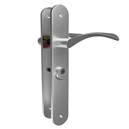 Amig - Maniglia Ishi+Muletilla Modello 46 | Acciaio Con Finitura Nichel Spazzolato | Per Porte Destre | 240 X 45 Mm | Include 3 Chiavi | Ideale Per In