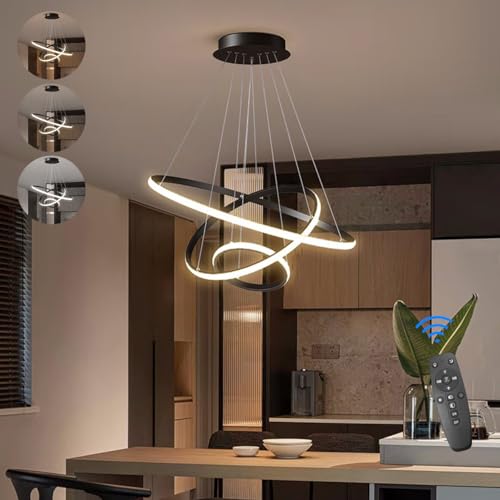 Ksibnw 3 Anneaux Suspension Luminaire Moderne À Led Pour Table De Salle À Manger,Dimmable Avec Télécommande, Acrylique Cercle Réglable Lampes Suspendu