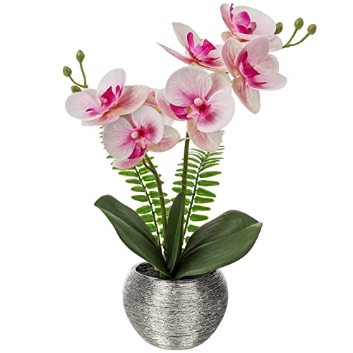 Briful Orchidee Artificiali, Orchidee Rosa, Fiori Al Tatto, Artificiali Phalaenopsis Orchidee Artificiali In Vaso Di Ceramica Argentata, Fiori Di Orch