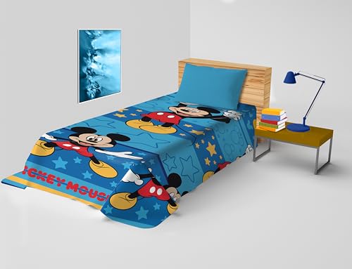 Hermet Mickey Mouse, Copriletto Letto Singolo Disney, Copriletto Primaverile Non Imbottito, Copriletto Singolo Bambino, 170X270 Cm, 100% Cotone, Disne