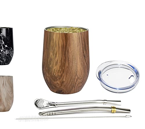 Qununoire Set Di Zucca Yerba Mate Moderno (Tazze Mate) Acciaio Inossidabile 304 A Doppia Parete Include Due Bombillas E Una Spazzola Per La Pulizia Le