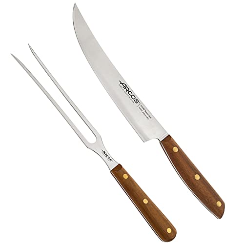 Arcos Serie Nordika - Set 2 Utensili Da Barbecue (Coltello Barbecue + Forchettone) - Acciaio Inossidabile Nitrum - Manico In Legno Ovengkol Fsc Natura