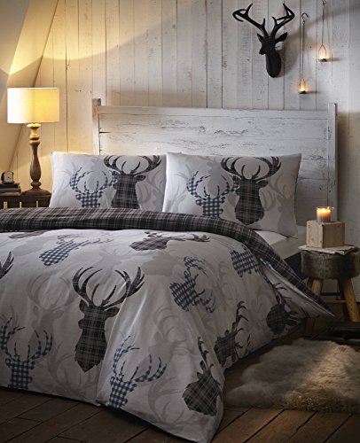 De Cama Set Di Biancheria Da Letto Con Copripiumino, Per Letto Matrimoniale, Con Disegno Stilizzato Di Una Testa Di Cervo A Quadri Scozzesi, Colore Ne
