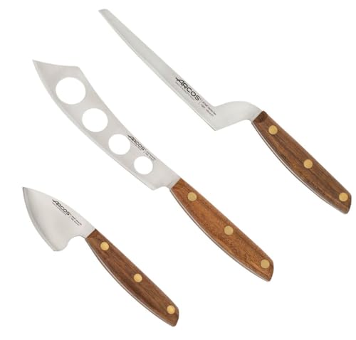 Arcos Serie Nordika - Set 3 Coltelli Formaggio - Acciaio Inossidabile Nitrum - Manico In Legno Ovengkol Fsc Naturale Al 100% - Confezione Riciclata Al