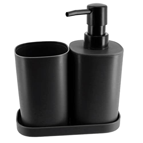 Tienda Eurasia - Set Di Dispenser, Portasapone E Portaspazzolino, Set Di 3 Accessori Bagno, Decorazione In Pp, Design Moderno E Pratico (Nero)