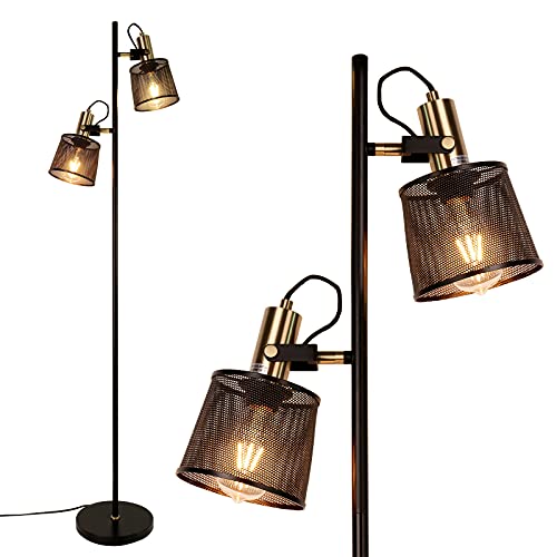 Newrays 2 Way Industrial Retro Black Iron Metal Net Lampade Da Terra Con Interruttore Regolabile Plug In Per Soggiorno, Camera Da Letto, Ufficio