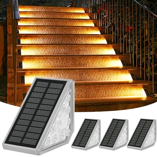 Weinsamkeit Lampioni Solari Da Esterno Con Sensore Di Movimento, Set Di 4 Luci Solari Per Scale Esterne - 1200Mah/3000K Bianco Caldo/Ip65, Luce Solare