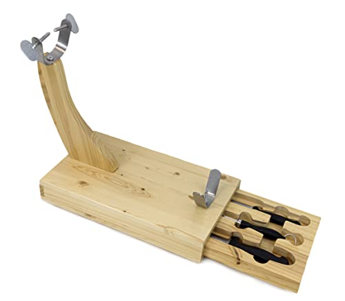 Fackelmann Morsa Porta Prosciutto "Jamonero" Con Cassetto Contenente 2 Coltelli E 1 Affila Coltelli, Per Affettare Comodamente Salumi, In Legno Di Fag