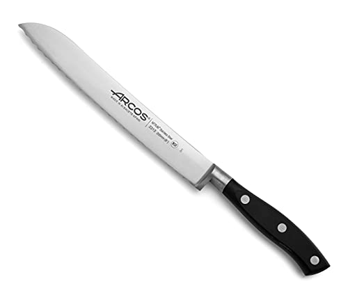 Arcos Serie Riviera, Coltello Pane, Acciaio Inossidabile Forgiato Nitrum 200 Mm, Manico Polioxymetilene (Pom), Colore Nero