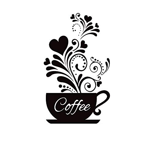 Sitake Adesivo Decorativo Da Parete "Tazza Di Caffè + Fiore", Decorazione Da Parete Per Caffè Bar E Postazione Caffè, Cartelli Rimovibili Per Cucina D