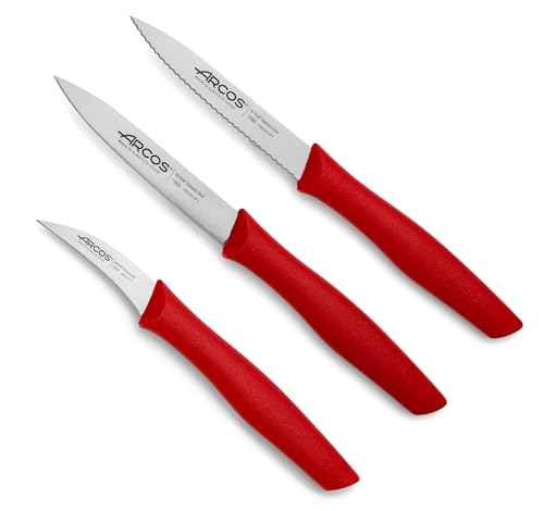 Arcos Serie Nova, Set Coltello Sbucciare, Lama Acciaio Inossidabile Nitrum, Manico Polipropilene, Colore Rosso