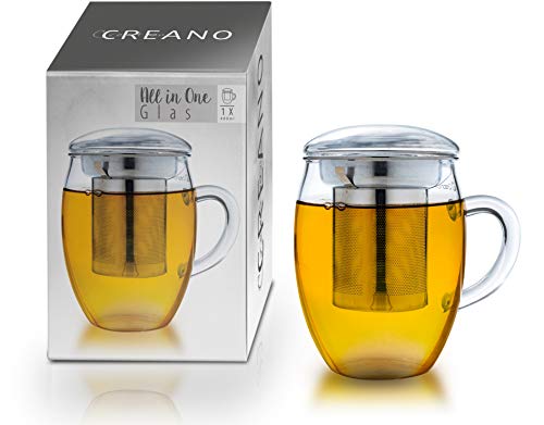 Creano Bicchiere Da Tè Tutto In Uno Da 400 Ml, Grande Tazza Da Tè Con Filtro In Acciaio Inossidabile E Coperchio In Vetro, Teiera In Attraente Confezi