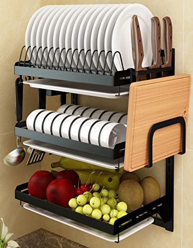 Supfirm Scolapiatti Da Parete In Acciaio Inox Per Frutta E Verdura, Con Scolapiatti Per Cucina, Mensola, Organizer Per Utensili (3 Livelli)
