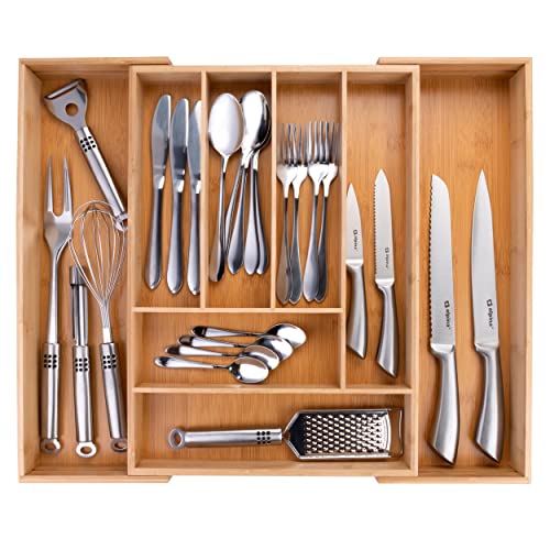 Alpina Portaposate Da Cassetto - Organizer Casetti Cucina Estensibile 46 X 34-56,5 X 6 Cm - Organizzatore Cassetti Con 6 A 8 Scomparti - Per Utensili 