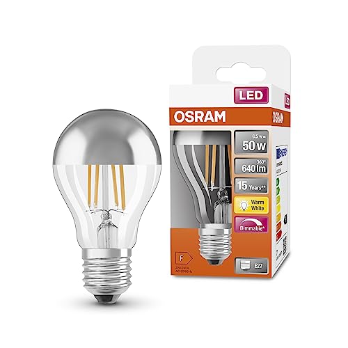 Osram Lampade A Led, Forma Classica Del Pistone, Con Corona Di Pistone A Specchio, Sostituzione Di 50 Watt, E27, A-Forma, 2700 Kelvin, Bianco Caldo, V