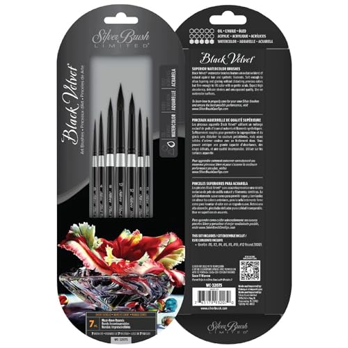 Silver Brush Limited Wc-3207S - Set Pennelli Tondi Essenziali Black Velvet - 7 Pezzi - Pennello Tondo Di Misura 0, 2 4, 6, 8, 10 E 12