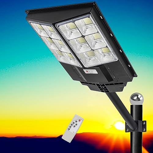 Werise 800W Lampione Solare Led Esterno Con Palo, Lampioni Solari A Led Da Esterno Con Sensore Di Movimento + Telecomando + Ip65 Impermeabile Luci Sol
