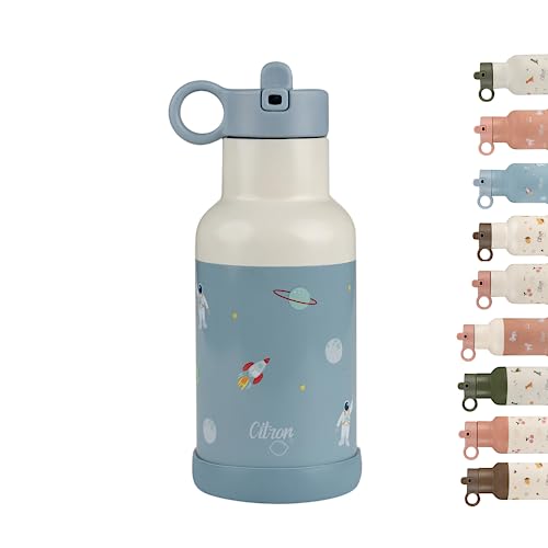 Citron - Borraccia Bambini 350 Ml - Borraccia Termica Con Cannuccia, Contenitore Isolato Freddo E Caldo - Acciaio Inox - Borraccia Bambino Astronave