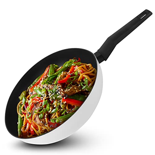 Fackelmann Wok Balance 30 Cm, Wok Antiaderente In Alluminio Riciclato Al 90% Con Manico Ergonomico In Plastica, Grande Wok Con Bordo Alto Per Cottura